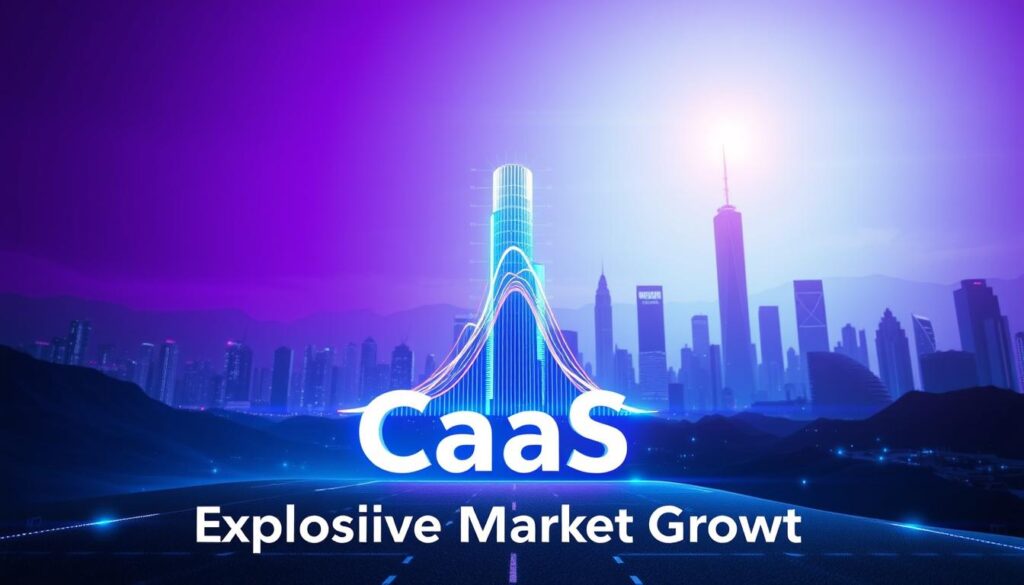 A captivating landscape showcasing the explosive growth of managed hosting services. In the foreground, a vibrant CaaS (Hosting-as-a-Service) logo emerges, surrounded by a dynamic array of futuristic, data-driven visualizations. The middle ground features a towering chart, its lines and curves reflecting the meteoric 13% year-on-year expansion of the industry. In the background, a sleek, high-resolution cityscape bathes in a vibrant purple hue, conveying a sense of technological prowess and innovation. The overall scene radiates a clean, sharp, and visually striking atmosphere, perfectly capturing the essence of the "Explosive Market Growth" section.
