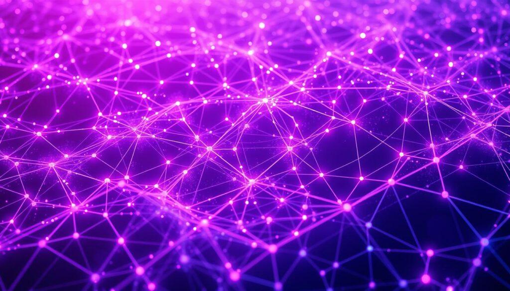 A vibrant, futuristic ecosystem of interconnected business networks, represented by a seamless tapestry of dynamic CaaS (Collaboration as a Service) nodes. Shimmering purple hues imbue the scene with a sense of innovation and progress. Sleek, geometric shapes converge and diverge, creating a visually captivating display of collaborative potential. Precise, high-resolution detail brings this digital landscape to life, inviting the viewer to explore the intricate web of relationships and synergies that define the modern business landscape.